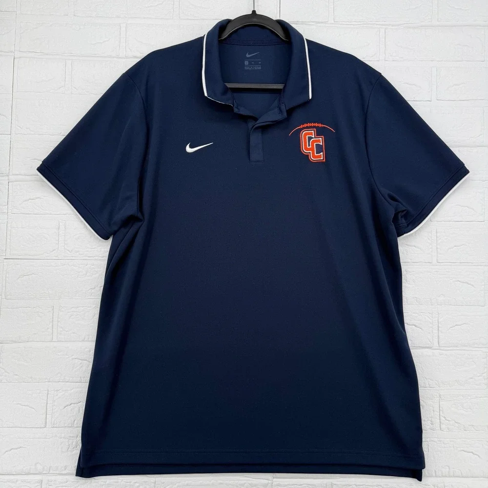 Nike Polo Shirt Mens XL Navy Blue Short Sleeve CC Football Swoosh Athletic